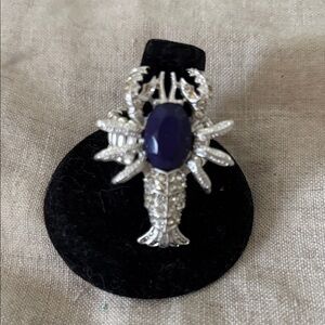 Elegant Silver and Blue Lobster Ring